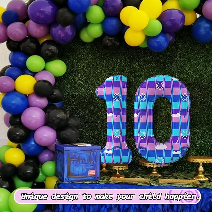 40 Inch Video Game Theme Number 10 Balloons Large Birthday Party Number Balloons Piñata Gaming for Kids Battle Boys Birthday Party Decoration Supplies