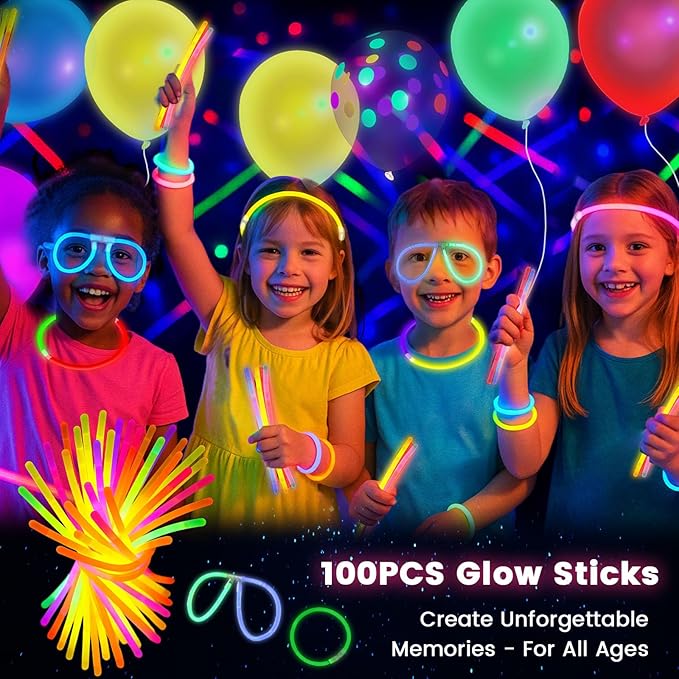 3 otters 100PCS Glow Sticks, 8 Inch Glow in the Dark Party Favors Easter Birthday Party Supplies Light Up Sticks for Kids Adults Birthday Easter Basket Stuffers Egg Fillers Decorations