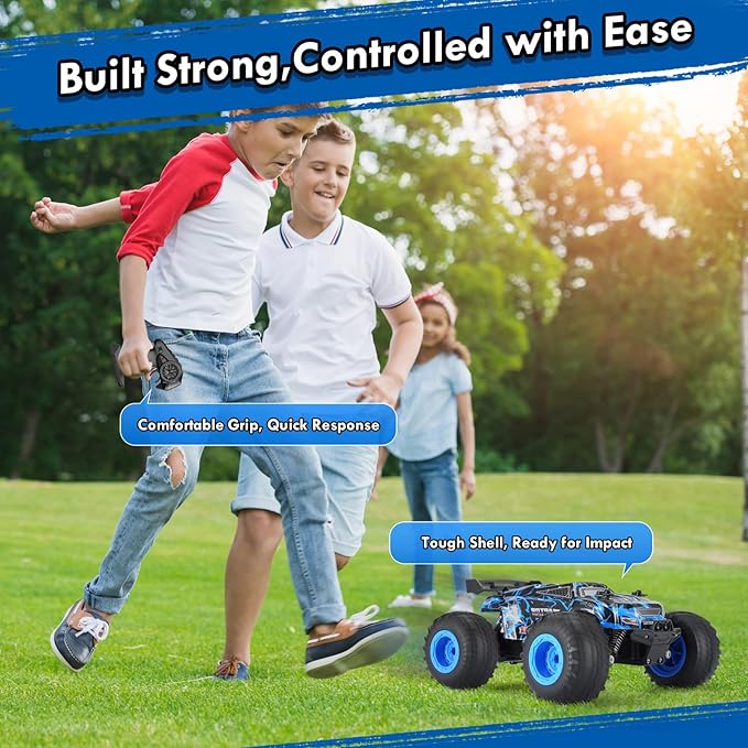 Remote Control Car, 1:18 Rc Cars, All-Terrain RC Truck with LED Light, 20KM/H, Rechargeable, 2WD, 2.4GHz, Sturdy PVC Shell, Remote Control Truck for Boys 4-7 8-12, Beginner