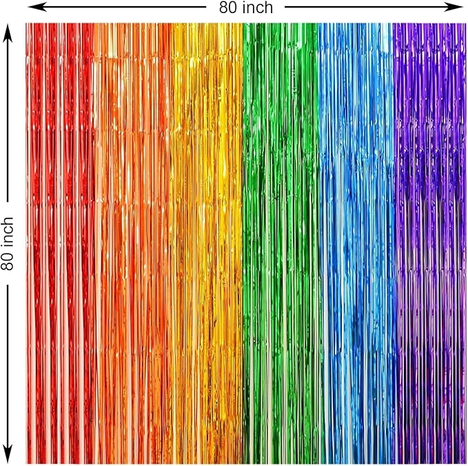 2 Pack Rainbow Foil Fringe Curtains, 3.3x6.6 Ft Metallic Tinsel Backdrop Party Decorations Door Rainbow Streamers for Birthday Wedding Engagement Decor,Photo Booth Props, Party Supplies