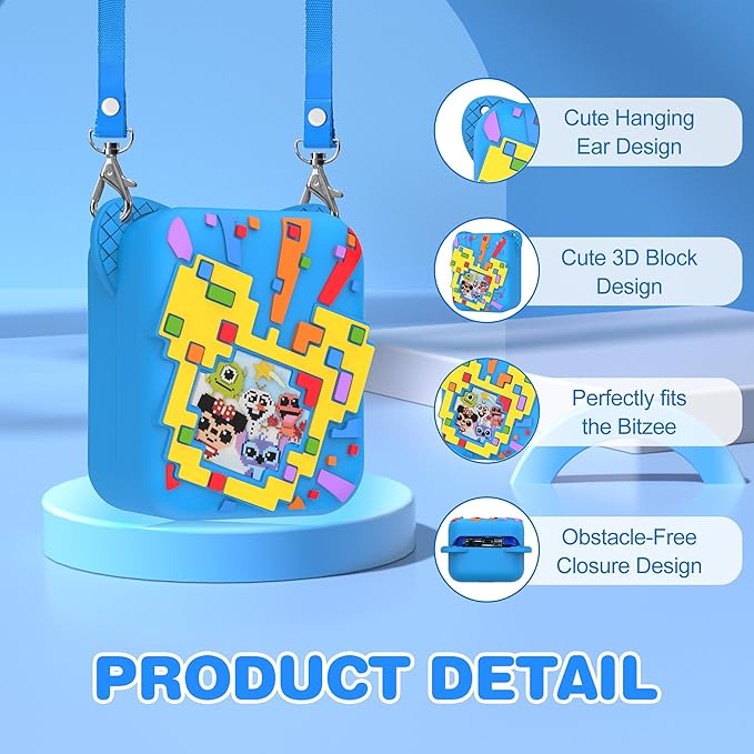 Silicone Case for Bitzee Disney Interactive Toy, Anti-Scratch, Washable, Shockproof Silicone Protective Cover for Bitzee Disney Interactive Toy Electronic Pets Accessories with Lanyard - Blue