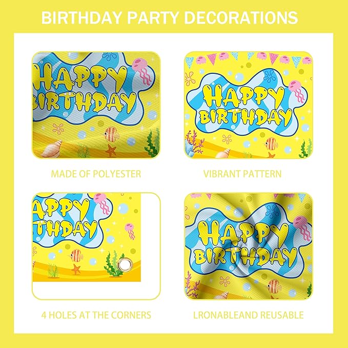 Cartoon Sponge Balloon Arch Kit-Blue Green Yellow Balloons Birthday Decorations For Boys girl,Party Decor Supplies Girls Including Happy Birthday Backdrop