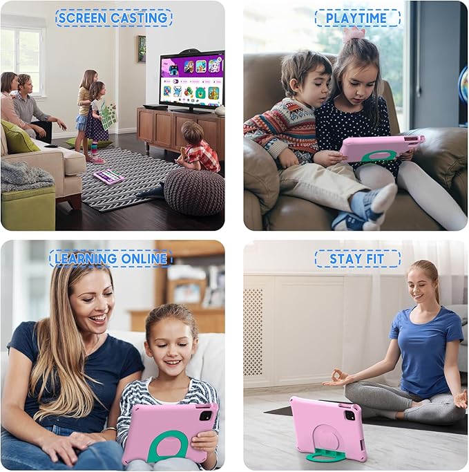 Kids Tablet: 10 Inch Android 15 Tablet for Kids, 64GB Octa-Core 6000mAh Battery, WiFi 6, Pre-Installed Kids Apps, Parental Control with EVA Protective Case - Ideal Gift for Toddler, Pink
