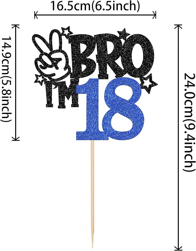 1 PCS Brother I'm 18 Cake Topper Glitter Star Happy 18th Birthday Cake Pick Bro I'm 18 Cake Decoration It's My 18th Birthday Decorations for Boys Cheers to 18 Years Old Birthday Party Supplies Blue
