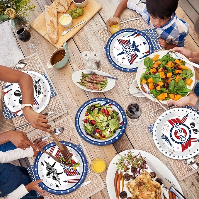 48Pcs Fighter Jet Pilot Birthday Party Paper Plates for Airplane Aviation Party Supplies 7" Fighter Jet Pilot Themed Birthday Party Disposable Plates for Kids Birthday Baby Shower Party Decorations