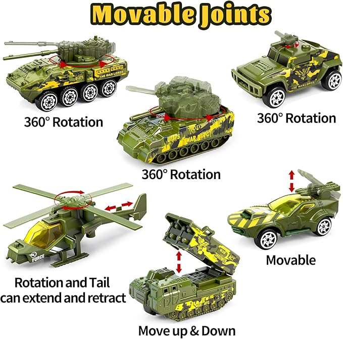 6 Pack Diecast Military Vehicles Truck Set, 1:64 Scale Army Vehicles Kids Toy Cars with Trucks, Tank, Panzer, Anti-Air Vehicle, Helicopter, Mini Toy Car for Kids 3 4 5 6 Years