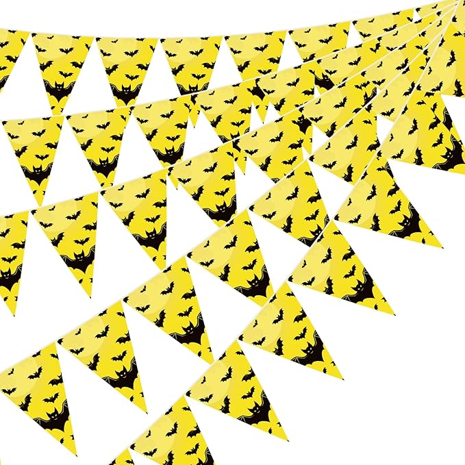 5 Pcs Bat Birthday Pennant Banner Decorations Pre Strung Bat Flag Banner Hero Party Supplies Decorative Yellow and Black Photo Booth Backdrop for Birthday Party Decor