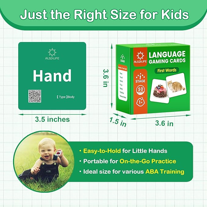50 First Words Flash Cards for Baby with Fun Videos| Extra Thick Picture Cards for Speech Therapy Noun Cards for Kids Speech Delays| Aba Therapy, Autism Learning Materials