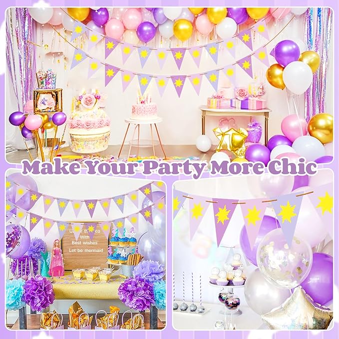 Purple Sun Flag Happy Birthday Banner - Purple Sun Bunting Birthday Banner Party Decoration Flag String Bunting Garland for Supplies Decor Wedding Lavender Photo Props
