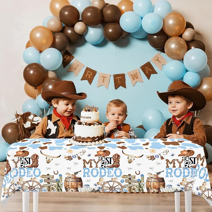 4ps My First Rodeo Birthday Party Supplies Tablecloth Western Cowboys 1st Rodeo Bday Plastic Table Covers My 1st Rodeo Boys Bday Baby Shower Party Supplies Decorations (Blue First Rodeo)
