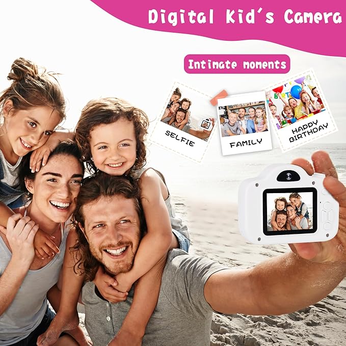 Kids Camera, Christmas Birthday Gifts for Children Age 3-8, HD Digital Video Cameras for Children, Portable Toy for 3 4 5 6 7 8 Year Old Kid with 32GB SD Card and Cute Children's Camera Bag (White)