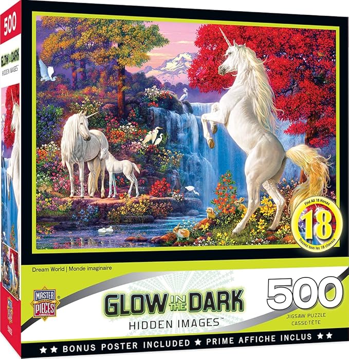 Masterpieces 500 Piece Glow in The Dark Jigsaw Puzzle for Adults, Family, Or Kids - Dream World - 15"x21"