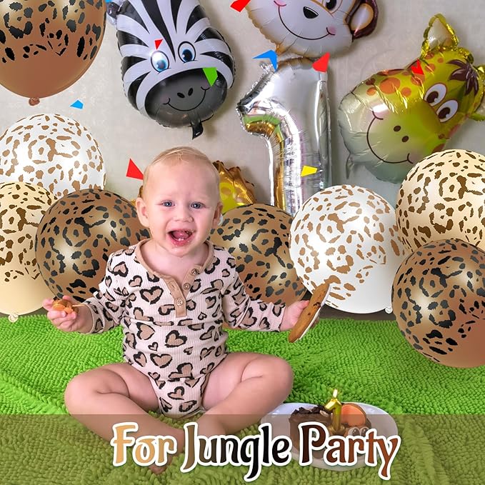 Gejoy 36 Pcs Cheetah Balloons Leopard Print Balloons 12 Inch Spots Latex Leopard Jungle Animal Decorations for Cheetah Zoo Theme Birthday Party Supplies (Brown)