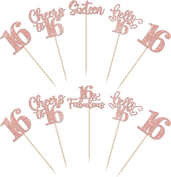 15PCS Happy 16th Birthday Centerpiece Sticks Sixteen Hello 16 Cheers to 16 Table Flower Centerpieces Sticks 16 Fabulous Floral Decorations for Happy 16th Birthday Party Centerpieces Rose Gold