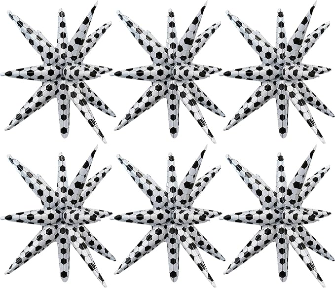 6 Pcs Silver Star Foil Balloons One-Piece 14-Pointed Star Balloon 4D Starburst Cone Mylar Balloon 22inch Christmas Birthday Wedding Wedding Anniversary Party Supplies (Soccer)