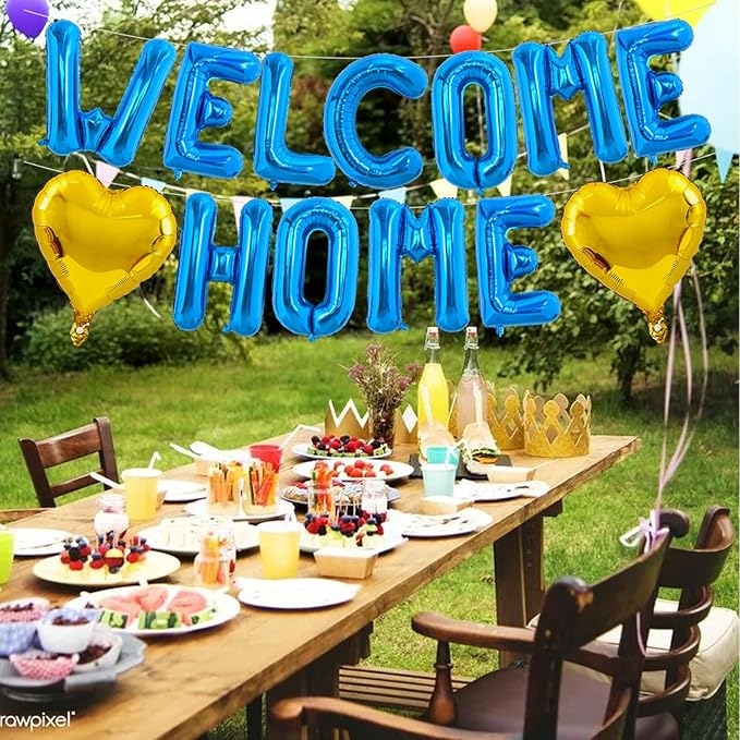 TONIFUL Welcome Home Balloons,16 Inch Blue Welcome Home Foil Balloons Banner Welcome Home Party Decorations for Homecoming Party Decorations House Warming Party Family Gathering Supplies