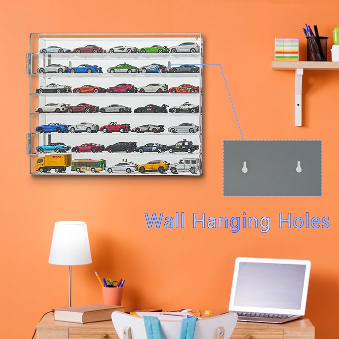 YYDS Model Car Display Case for Toy Cars, Matchbox Cars,1/64 Scale Diecast Display Case,Wall Mount,Mirrored Back,Hot 1/64 Scale Diecast Case for 35 Toy Cars