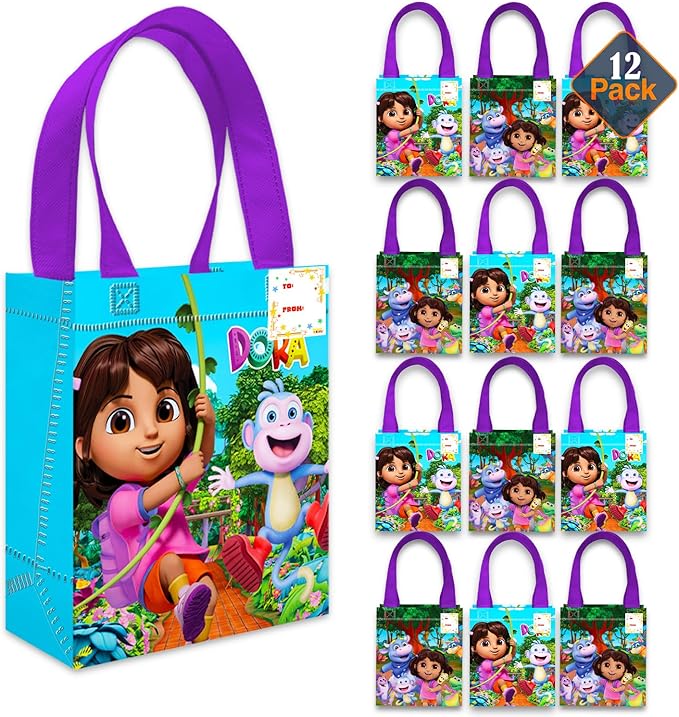 Nickelodeon Dora the Explorer Party Favor Bags Set – 12 Pack 8" Goodie Bags for Kids Bulk Reusable Mini Totes | Dora the Explorer Birthday Party Supplies