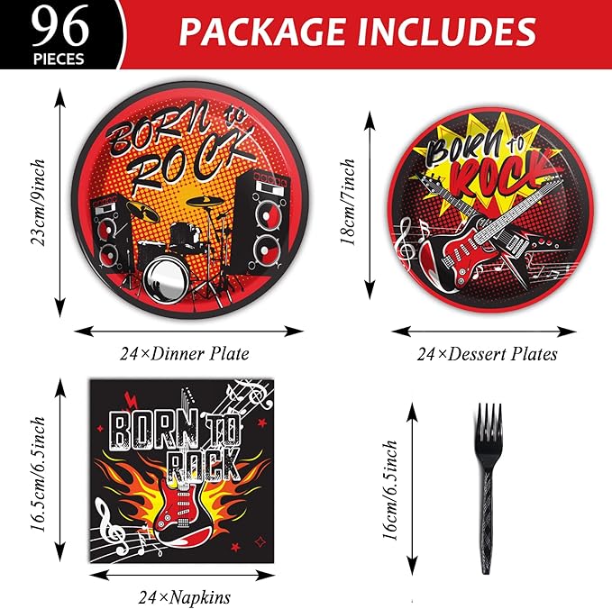 96 Pcs Rock Music Party Supplies Paper Plates Napkins Tableware Set Music Theme Party Birthday Decorations Favors Serves 24