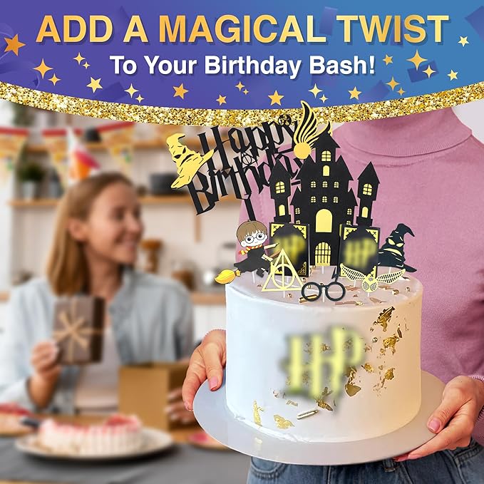 Cake Topper Decorations for Little Magicians - Sparkling Birthday Cake Toppers, Easy Installation & Adjustment, Bend & Fade Resistant Materials - Magical Birthday Decorations for Boys & Girls