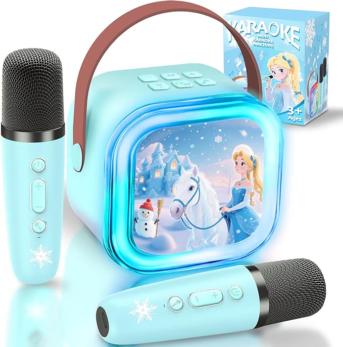 Kids Karaoke Machine for Kids Frozen Toys Gift, Mini Karaoke Machine with 2 Wireless Microphones for Girl 3 4 5 6 7 8 Year Old Girl Birthday Gifts for 4 5 6 7 8 Year Old