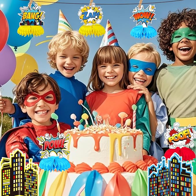10 Pieces Hero Party Decoration, Hero Honeycomb Centerpieces 3D Table Topper Standing Decorations, Hero-Theme Party Supplies for Birthday Shower Decorations