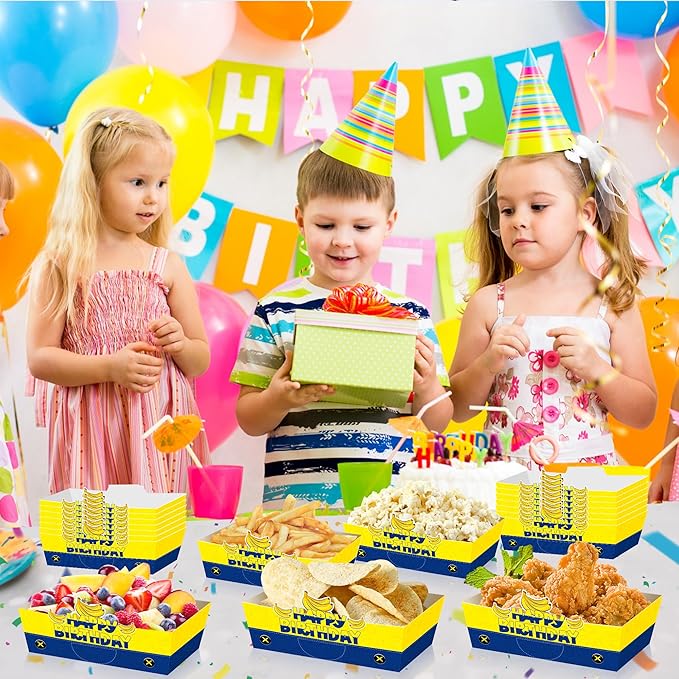 25Pcs Yellow Cartoon Disposable Paper Food Trays for Cartoon Theme Birthday Party Supplies Baby Shower Decorations