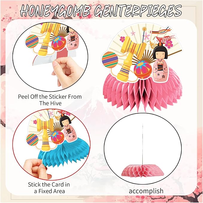 Japanese Honeycomb Centerpieces Japanese Birthday Table Centerpieces for Party, 9 Pcs Japanese Birthday Table Decorations for Japanese Party Decorations Party Supplies