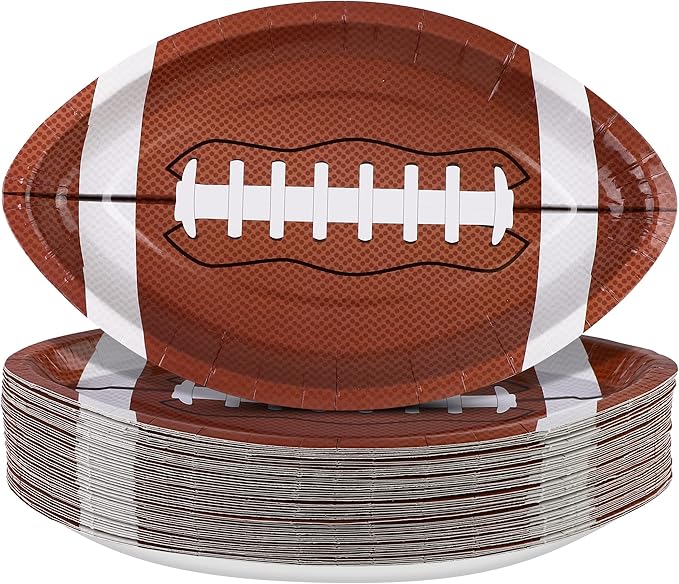 ADXCO 50-Piece Football Shaped Paper Plates - Football Party Supplies for Sports Game Birthday Decoration, 9.4 x 5.9 Inch