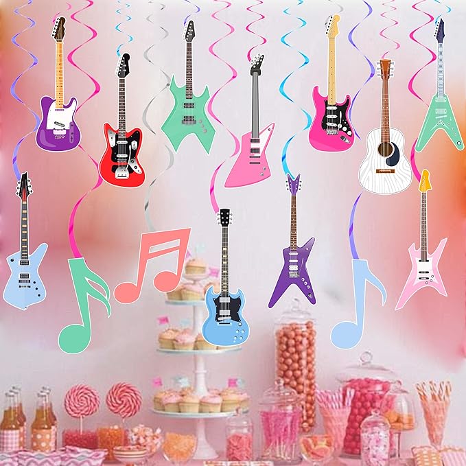 Guitar Party Hanging Swirls Guitar Birthday Decoration Guitar Themed Swirl Ceiling Muscial Party Hanging Streamer for Girls Rock Guitar Party Baby Shower Supplies