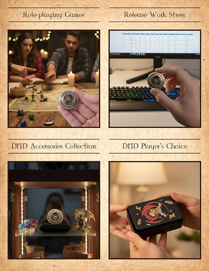 D&D Dice Set,7PCS Metal Dice for Dungeons and Dragons,Mini Dice Set with Pocket Watch Case,Role Playing Board Games Accessories (Dragon, Bronze-F)