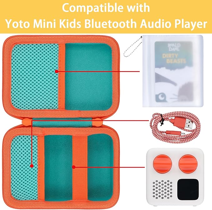 co2CREA Hard Case Compatible with Yoto Mini Kids Audio Music Player Children Speaker Plays Audiobook Cards Radio and Card Holder Hold up to Yoto 36 Cards, Teal Case
