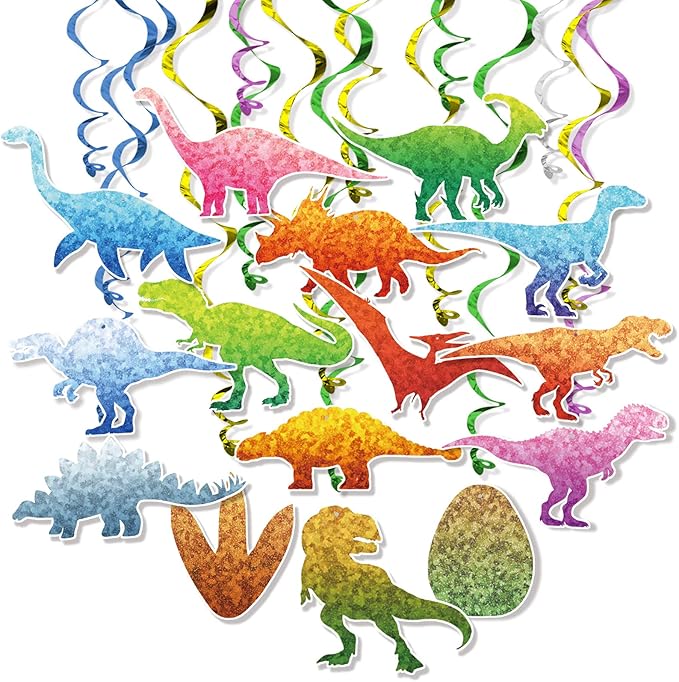 Dinosaur Birthday Party Supplies 30 Pack Watercolor Dino Foil Ceiling Hanging Swirls Streams Garland Banner Party Decor Happy Birthday Decor for Kids Jungle Dinosaur Theme Birthday Party Baby Shower
