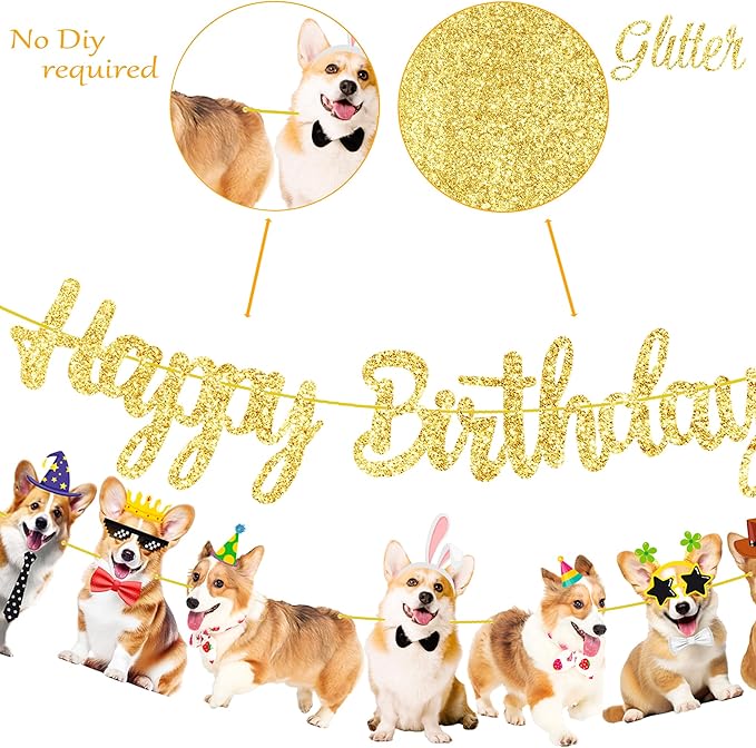 Corgi Birthday Party Banners 3Pcs Corgi Birthday Decorations Dog Banner Dog Party Decorations for Pet Puppy Baby Shower Supplies