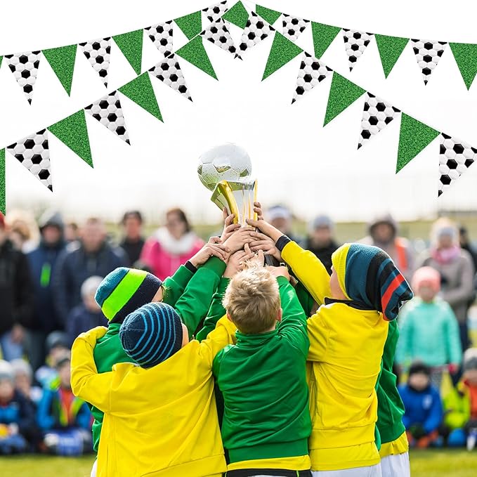 Jetec 5 Pcs 49 ft Soccer Party Decorations Pennant Banner Theme Triangle Flags Garland Bunting Banner for Soccer Fans Outdoor Indoor Home Sport Birthday Party Decorations Supplies
