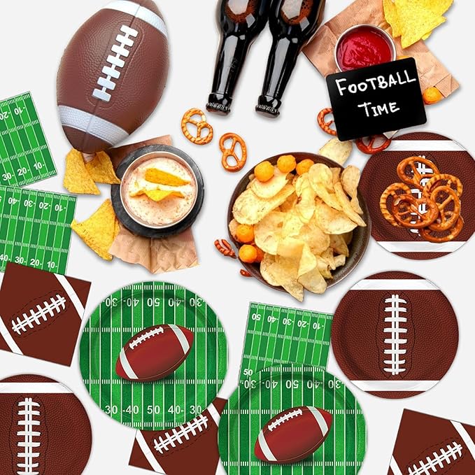 Football Party Supplies Kit, Serves 50 Football Party Decorations Includes Dinner Plates, Dessert Plates, Napkins Perfect for Football Birthday Game Day Tailgate Decorations