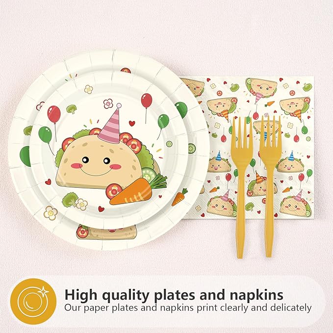 96Pcs Taco 40th Birthday Party Decorations for Men Happy 40th Birthday Plates and Napkins Sets Yellow Cute Taco Themed Decorations for Adult 40 Years Old Bday Party Supplies Serves 24