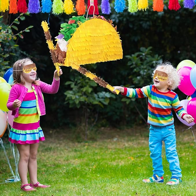 Sratte Taco Piñata Set Mexican Birthday Party Decorations Cinco De Mayo Fiesta Theme Taco Pinata with Plastic Stick and Blindfold for Mexican Themed Party Supplies Favors, 15 x 8 x 3 Inches
