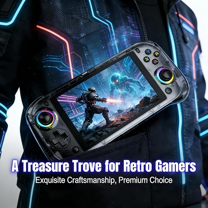 5.5"HD Android Retro Handheld Game Console,Dual Hall Joystick,RGB Lighting,Support most Emulators & 20000+ Games,Portable Ergonomic Design,Global Online Multiplayer,Best Value below Triple Digit Line