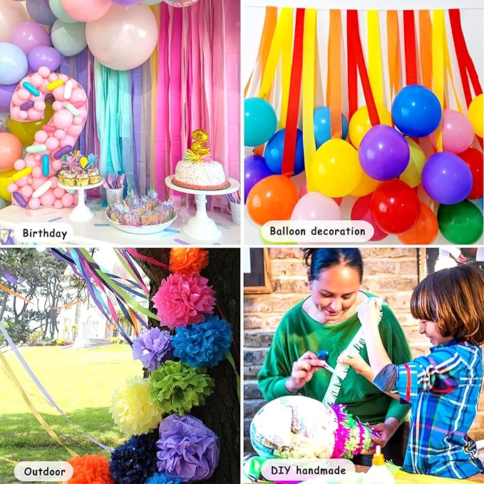 24 Rolls Crepe Paper Streamers, 24 Colors Rainbow Pastel Streamers Party Supplies for Birthday Party Baby Shower Rainbow DIY Christmas Halloween Wedding Ceremony Various Large Festivals Decoration