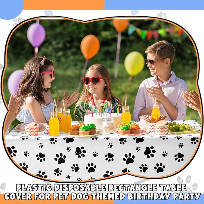 4 Pack Puppy Dog Pet Paw Print Plastic Tablecloth 54 x 108 Inches Dark Blue Orange Table Cover Paw Print Disposable Rectangle Table Cover for Pet Blue Dog Birthday Party Supplies