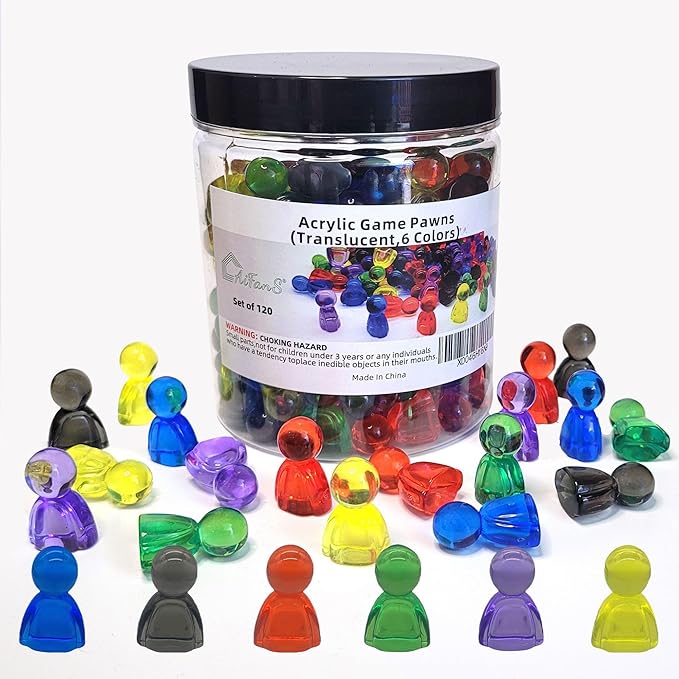 120 Pieces Game Pawns,Game Pieces for Board Games,Plastic Tokens Board Game Accessories with Portable Box(Translucent,6 Colors)