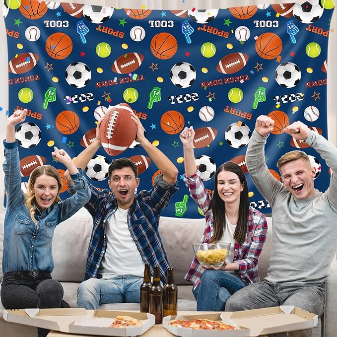 4 Pack Sports Party Decorations Sport Tablecloth Sport Theme Birthday Table Cloth Soccer Basketball Football Baseball Table Covers for Boys All Star Sports Themed Party Supplies 51 x 86 in