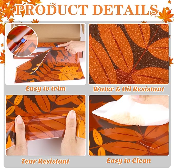 Kochorie 100 Ft x 54 Inch Fall Leaf Tablecloth Roll with Cutter Box Disposable Fall Thanksgiving Plastic Table Cover Backdrop Cut to Size Maple Leaves Table Cloth Roll for Autumn Party Decorations