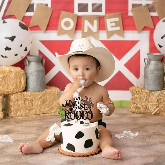 1 PCS My 1st Rodeo Cake Topper Brown Glitter Cactus First Birthday Cake Pick Decoration for Western Little Cowboy Theme Baby Shower Kids 1st Birthday Party Cake Decorations Supplies