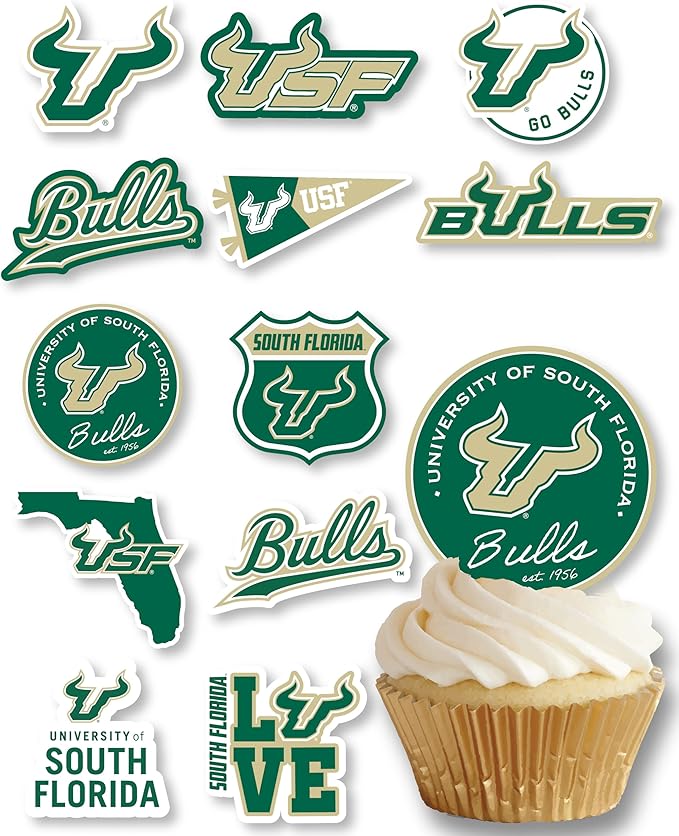 University of South Florida Cupcake Topper Party Supplies for USF Football, Birthday, Graduation Party Decorations (24 Pieces) (South Florida Bulls)