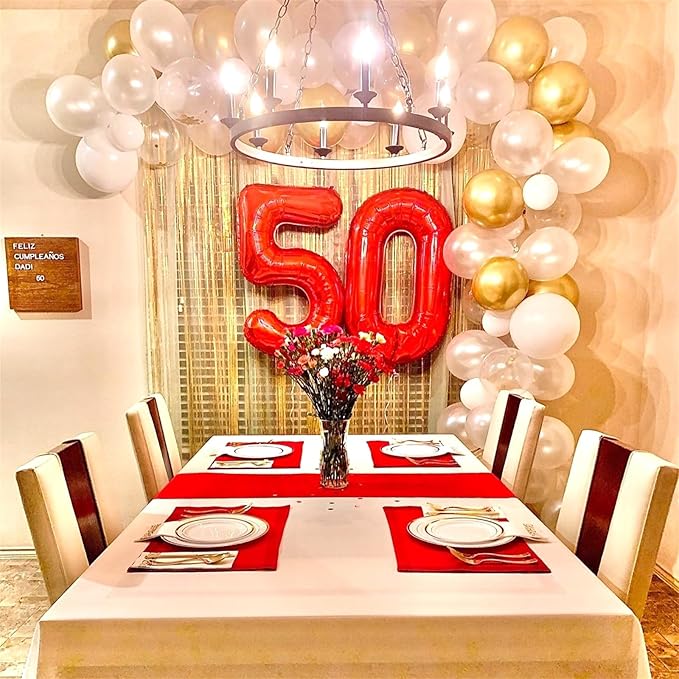 Red Large Number Balloons, 40 Inch Foil 0-9 Set Number Balloon for Girls Boys Age Birthday Party, Self Inflating Number Balloons Baby Shower Anniversary Christmas Party Decoration Women Men Supplies