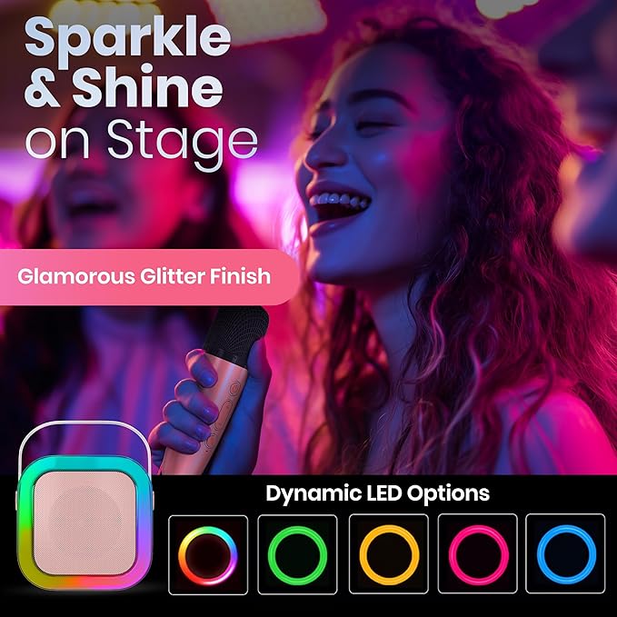 Mini Karaoke Machine for Kids Adults Teen with 2 Wireless Microphones, Gifts for Girl, Toys for Girls 6-8, Small Portable Bluetooth Speaker, Microphone, Car Singing Mic, Kareoke, Toddler Gift