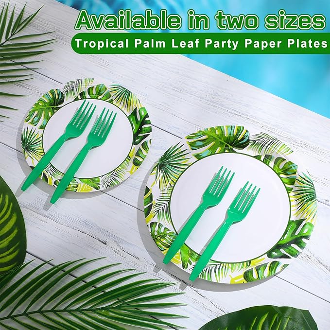 180 Pcs Summer Tropical Paper Plates and Forks Tropical Party Supplies 9'' Disposable Plates 7'' Paper Snack Plates Plastic Forks for Kids Birthday Hawaiian Beach Party Decorations, Serves 60