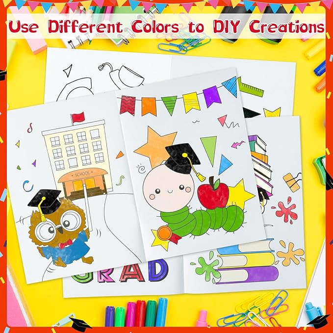 X1zuue Kindergarten Graduation Coloring Books - 48Pcs Congrats Grad DIY Color-in Pages Books for Kids Bulk Pre-Kindergarten Activity Books Mini Coloring Book Party Favors Graduation Classroom Gifts